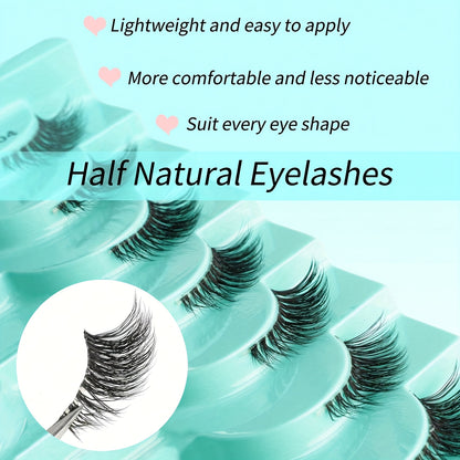 3D Fluffy Faux Mink Half Lashes - Clear Band, Natural Cat Eye, 10 Pairs, Tapered Ends, Soft European & American Style