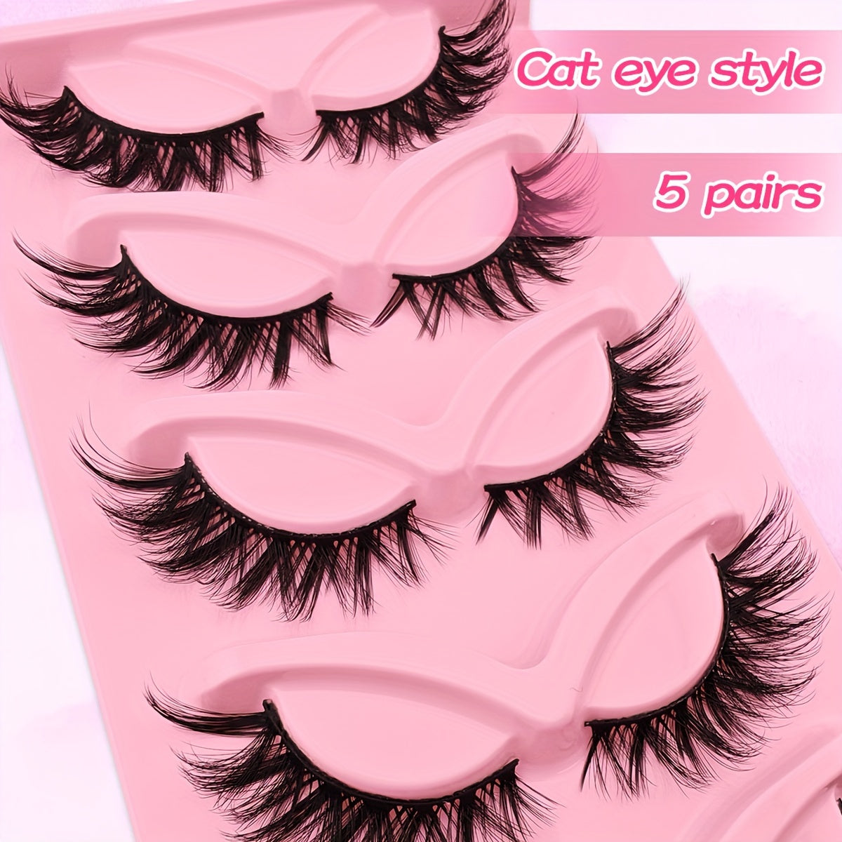 5 Pairs Cat Eye Lashes, Eye End Lengthening Fluffy Lashes, Natural Faux Mink False Eyelashes