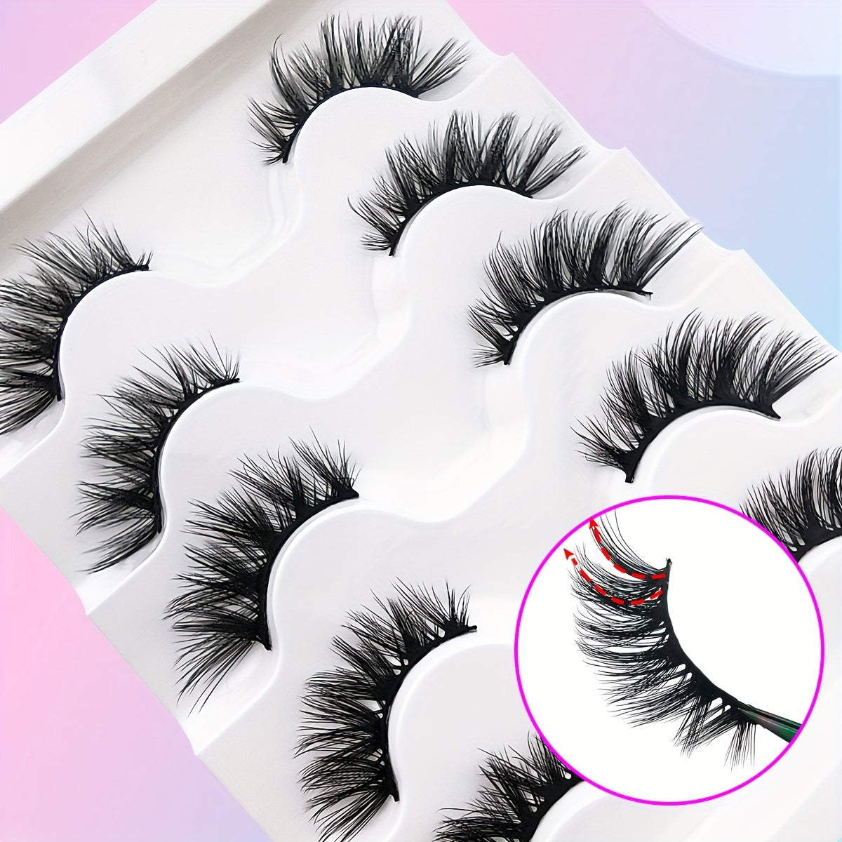 5 Pairs Half Lashes 16mm Natural Look Wispy Cat-Eye Lashes - Fluffy Soft 3/4 Corner Elongated Faux Mink Strip Lashes Set