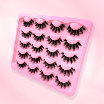 10 Pairs of Luxurious Wispy Natural Faux Mink Eyelashes - 3D Dramatic Volume, Fluffy & Long, Cat Eye Manga Style