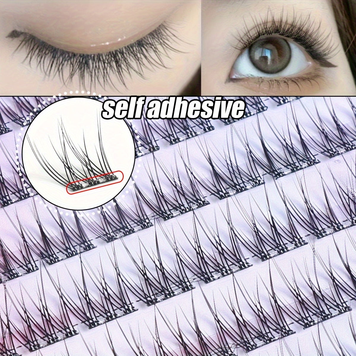 Individual DIY lashes Effortless Glam, Easy-Apply 120 Cluster Self-Adhesive False Eyelashes Kit - C Curling, 12mm Fishtail Design, Natural Cross Style, Reusable for Beginners