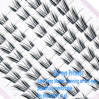 10-Row High-Capacity Cat-Eye Style Natural and Thick False Lashes, Lazy Segment Design, Realistic Single Cluster Manga Lashes