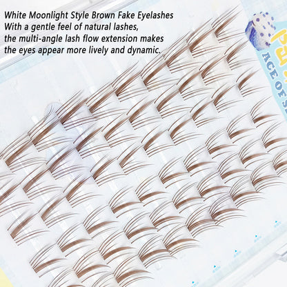 Lazy Girl Large Volume Little Bell Brown Fake Eyelashes | Transparent Stem, Natural Single Cluster, Beginner-Friendly, Manga Style