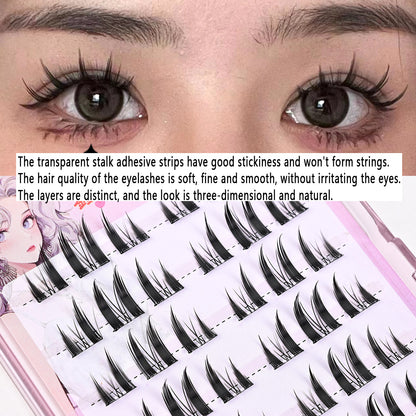 100 pcs Glue-Free Cat Elf False Eyelashes: Segmented, Self-Grafting, 10 Rows for Voluminous Look