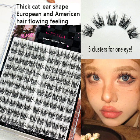 Must-have for Lazy Beauties! Thick Cat-Ear False Eyelashes with Wild Hair Flowing Feeling, Single Cluster Segmented Design, Perfect for Beginners to Shine in Photos