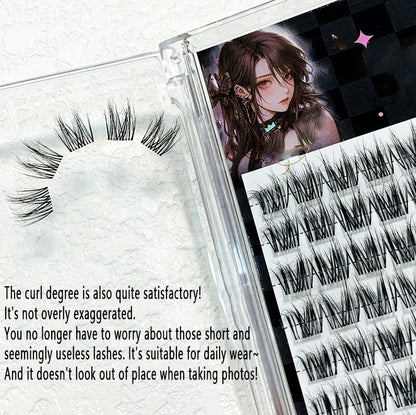 Must-have for Lazy Beauties! Thick Cat-Ear False Eyelashes with Wild Hair Flowing Feeling, Single Cluster Segmented Design, Perfect for Beginners to Shine in Photos