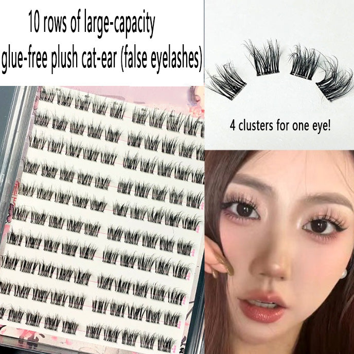 Must-have for Lazy Beauties! Thick Cat-Ear False Eyelashes with Wild Hair Flowing Feeling, Single Cluster Segmented Design, Perfect for Beginners to Shine in Photos