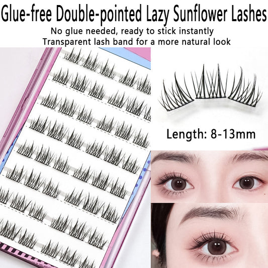 Individual DIY lashes Glue-Free Double-Pointed Lazy Sunflower Lashes - Transparent Self-Adhesive Individual Clusters, 1-Second Quick Stick, Natural &amp; Realistic