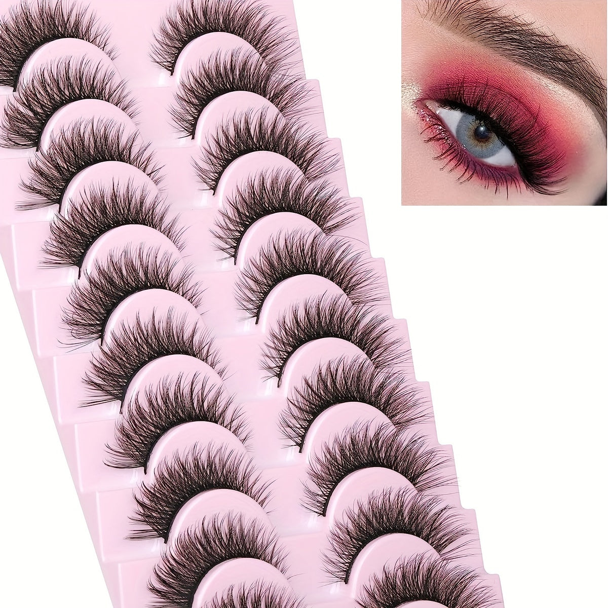 CURSAVELA 10 Pairs Fluffy 3D Faux Mink Eyelashes - Elegant Short Cat Eye Style - Perfect for Women - 13mm