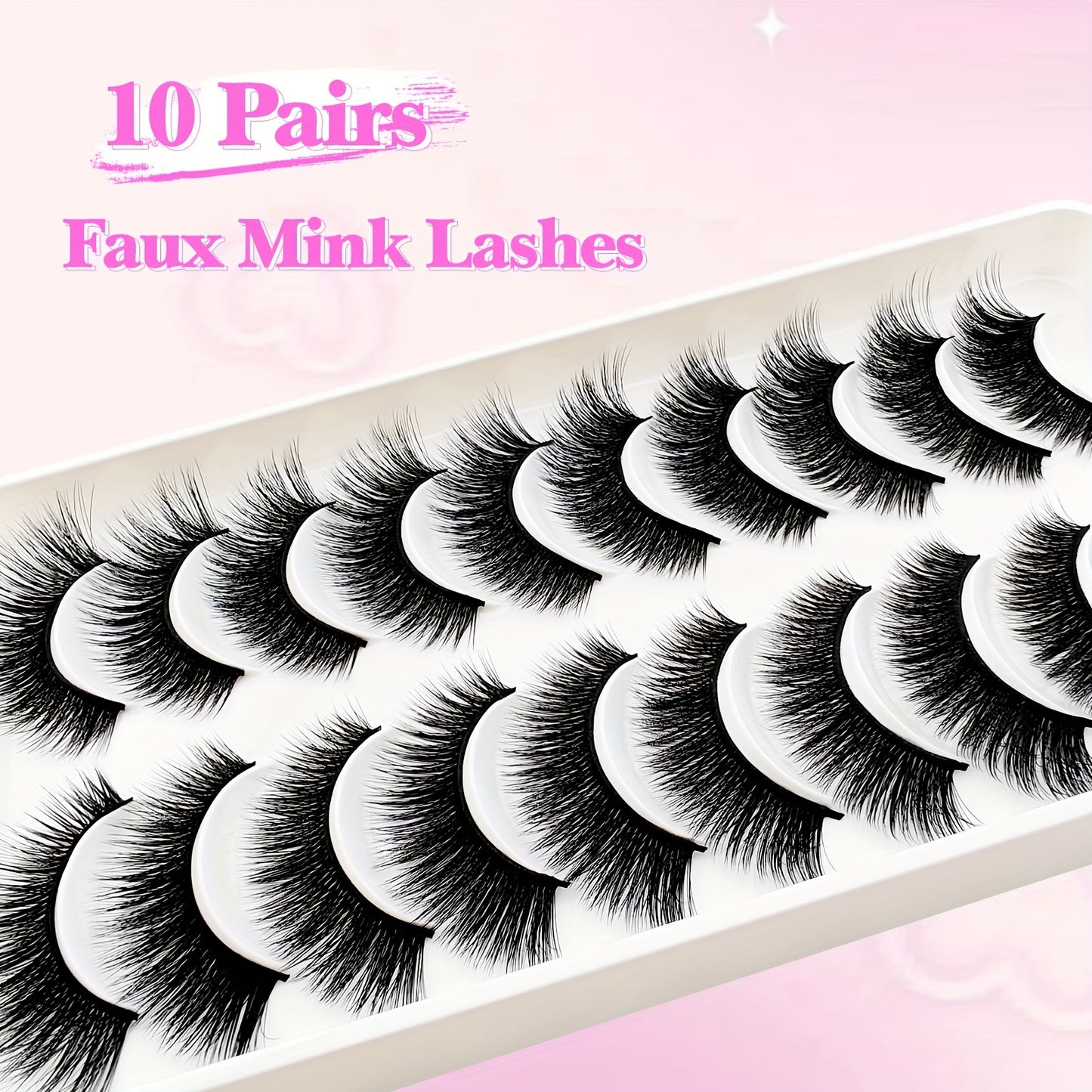 Princess & Beauty False Eyelashes 10 Pairs Set - Cat Eye Fluffy Volume C Curl Faux Mink Lashes in 6-9mm, 10-12mm, 13-15mm for Beginners, Reusable Multipack