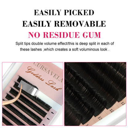 Ellipse Flat Eyelashes CURSAVELA with Soft Split Tips-Individual Faux Eyelash Extensions for a Natural Look,Flat Ellipse Design