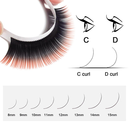 100pcs Ombre Colored Individual Eyelash Extensions: Pink, Red, Blue, and Purple Mix for Natural and Mega Volume Russian Styles