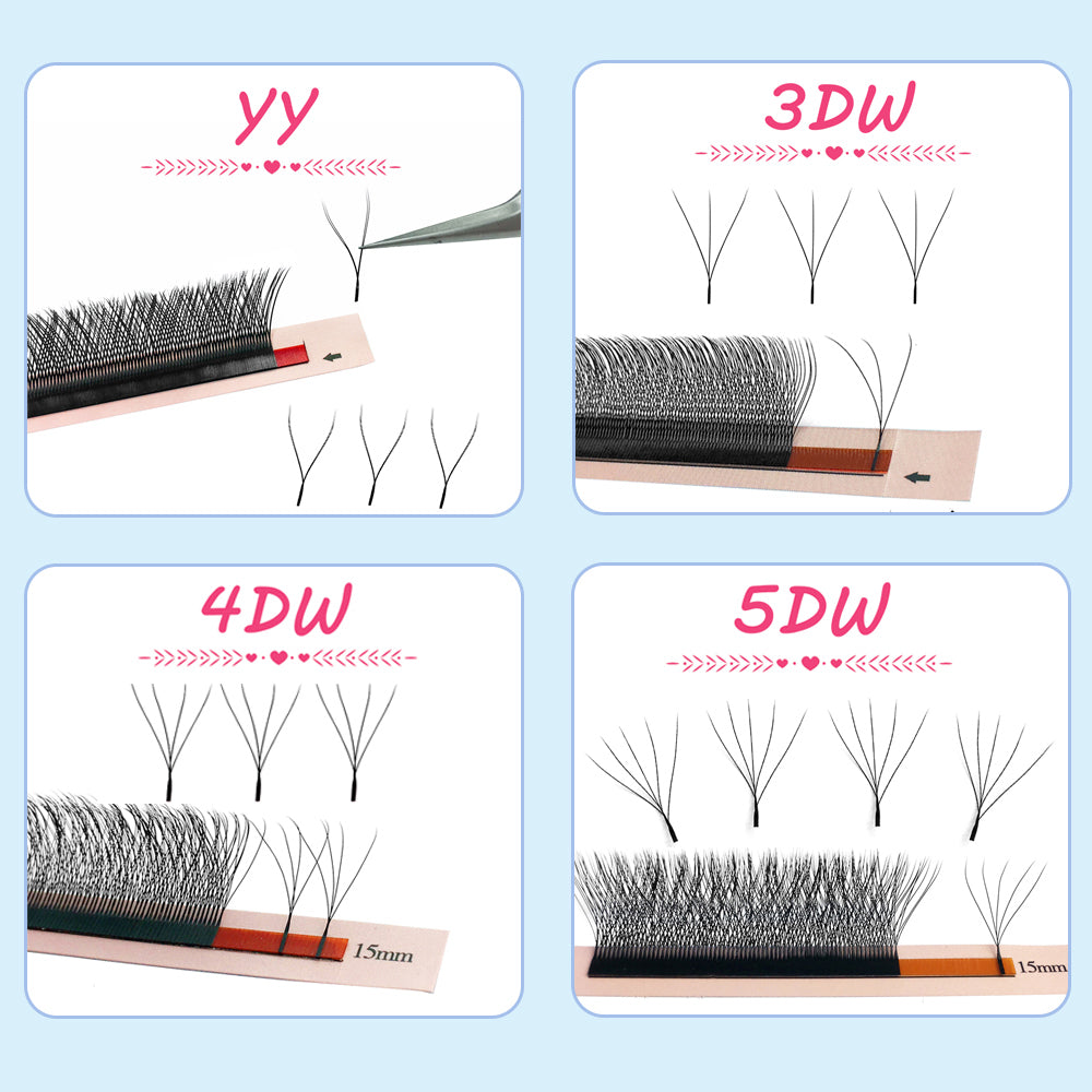 W Pre-Made Eyelashes CURSAVELA 3D-8D W Shape Lashes. Premium 4D Premade Fan Extensions, 0.07 C/D Curl. Soft and Natural.