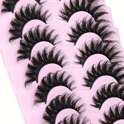 Classic Volume Eyelashes  7 Pairs Fluffy False Eyelashes, Cat Fox Eye Effect, D-Curl 8D Thick Dramatic Lashes that Look Like Lash Extensions