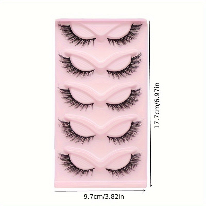 CURSAVELA 5 Pairs Natural Style Cat Eye Fox Eyelashes - Imitation Mink Fur, Fox Style, Lateral Fly One Piece Tail Extension, Thick Style