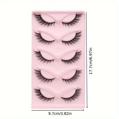 CURSAVELA 5 Pairs Natural Style Cat Eye Fox Eyelashes - Imitation Mink Fur, Fox Style, Lateral Fly One Piece Tail Extension, Thick Style