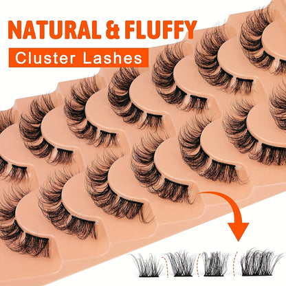 Luxurious D-Curl Wispy Lashes - Natural Cluster False Eyelashes, Premium Strip, Effortless DIY, Reusable.