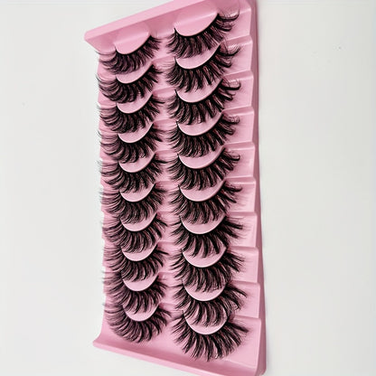 10 Pairs 8D Fluffy Faux Mink Cat Eye False Eyelashes - D Curl, Mixed Styles, 13mm-18mm, Self-Adhesive & Reusable with Glue