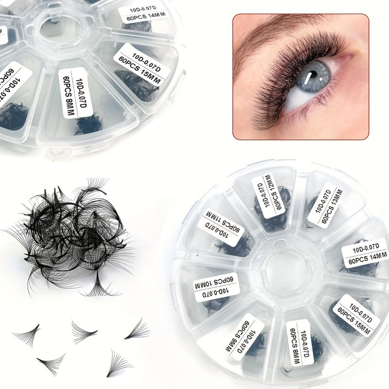 480pcs Premade Fan Cluster Lashes - 10D/12D/14D, 0.07 Thickness, D Curl, 8-15mm Lengths - Handmade Volume Eyelash Extensions for Beginners & Reusable.