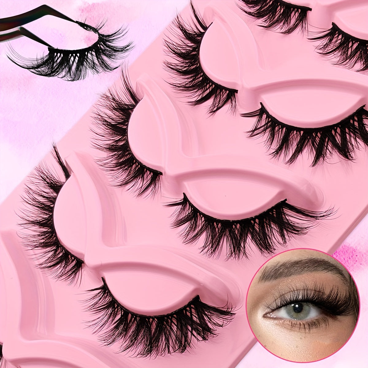 100PCS 5 Pairs/Pack Cat Eye False Eyelashes, Fox Eye Angel Faux Mink Mega Lashes, Fluffy Fake Eyelashes, 6D Eye Lashes, Natural Look.”