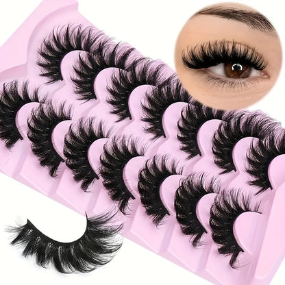 7 Pairs Fluffy False Eyelashes, Cat Fox Eye Effect, D-Curl Mink Eyelashes, 8D Thick Volume Dramatic Lashes that Mimic Eyelash Extensions.