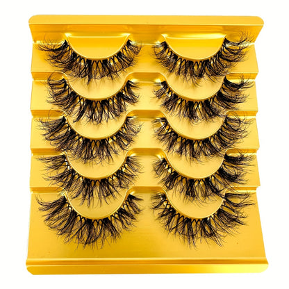 Classic Volume Eyelashes 5 Pairs Luxury Faux Mink False Eyelashes - Invisible Stem with Natural Crossed Fairy 3D Volume for Big Eye Glamour, Long-Lasting & Reusable, Hypoallergenic