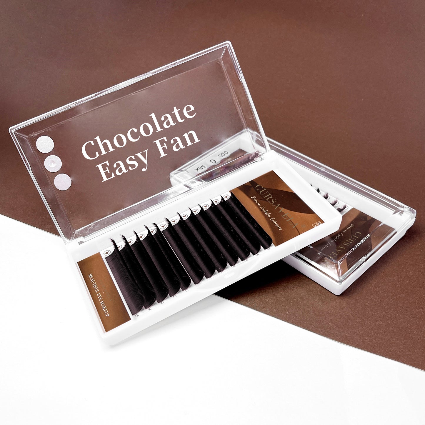 100pcs CURSAVELA Cashmere Bron Easy Fan Eyelash Extensions Brown Auto Fans Silk Handmade Volume Lashes