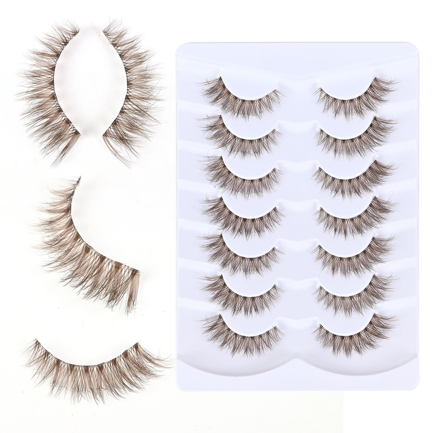 Multi-Pair Synthetic Fiber 3D Curled Brown False Eyelashes with Transparent Stem, Cross-Border Colored Lashes