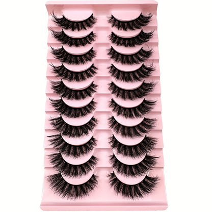 Classic Volume Eyelashes 10 Pairs New Cat Eye Fluffy Faux Mink Lashes - 8D Natural Dramatic Long Thick Curled False Eyelashes, Soft and Lightweight, 3D Russian Curled Eyelashes