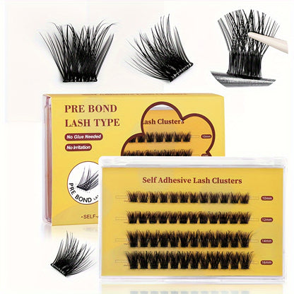 Individual DIY lashes Self-Adhesive Fluffy Cluster Eyelash Extensions - No Glue Needed, 40pcs/100pcs, Dense & Voluminous, 10-16mm Length, Easy Application, Doll & Cat Eye Look