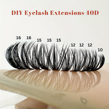 80D/40D Mixed Cluster Eyelash Extensions, 0.07mm, Russian DD & C Curl, 10-16mm, Self-Adhesive, Beginner-Friendly, Reusable False Eyelashes Kit