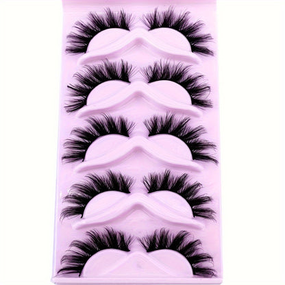 5 Pairs Cat-Eye 3D Faux Mink Eyelashes, Curling Winged Natural Realistic Messy End Elongated Thick False Eyelashes, Soft Fake Lashes