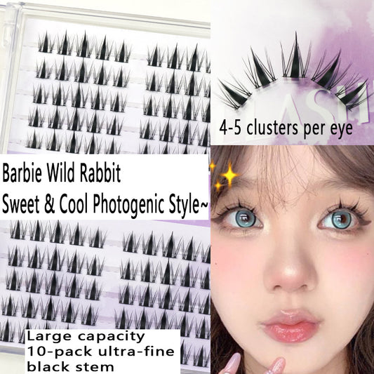 100pcs Barbie Wild Bunny Sweet &amp; Cool Photogenic Lashes - Lazy Girl's 3-Step Voluminous Barbie Manga Style, Self-Adhesive False Lashes for Beginners