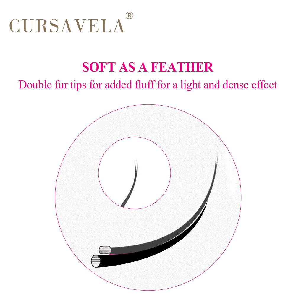 Ellipse Flat Eyelashes CURSAVELA 100pcs Ellipse Flat Eyelash Extensions 0.15/0.20 Silk Classic Individual Lashes-Natural Faux Mink,Matte Black Wire.