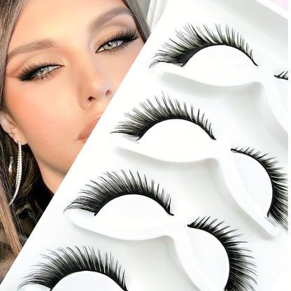 CURSAVELA 5 Pairs Faux Mink Lashes - Natural Winged Cat Eye, Fluffy Cat Fairy Design