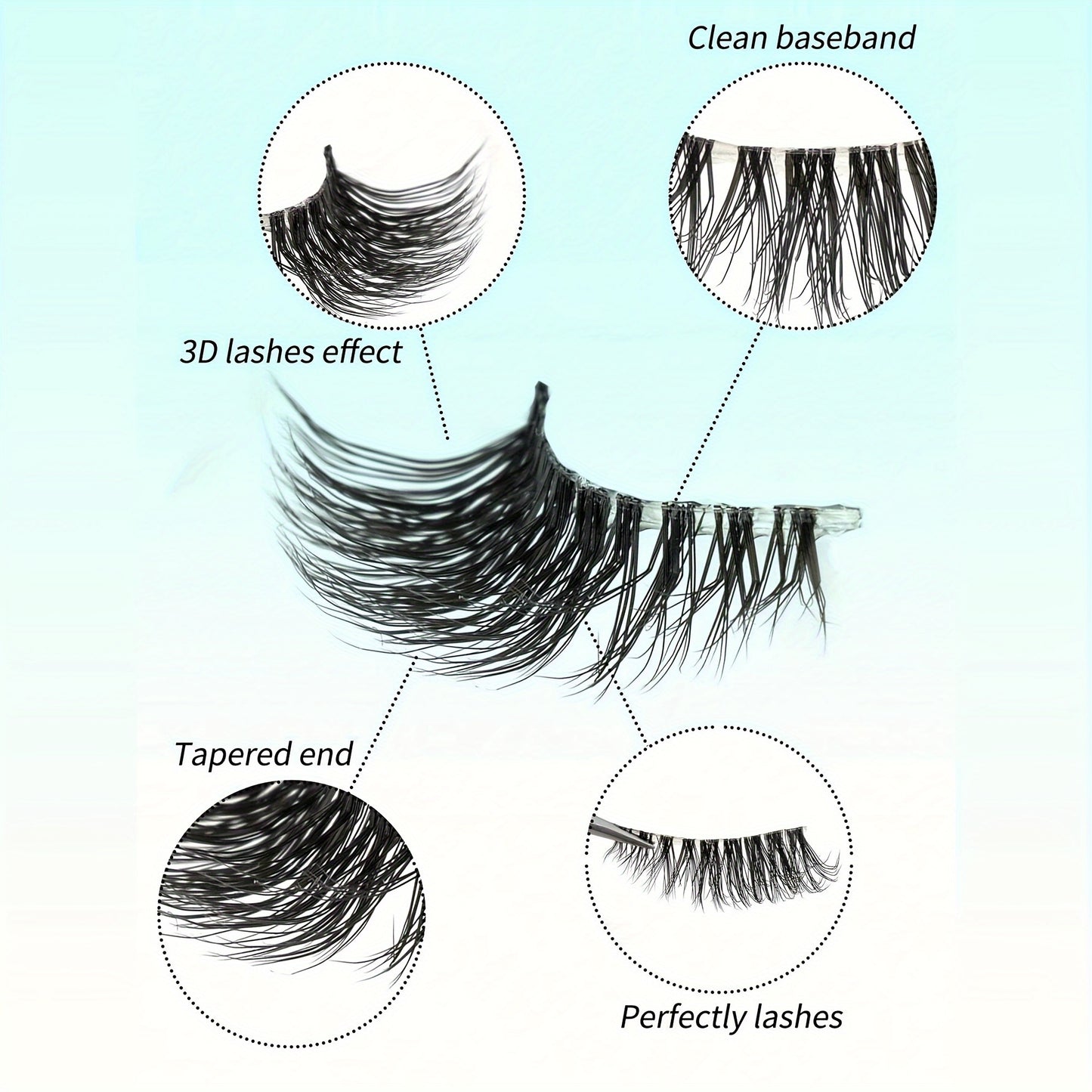 3D Fluffy Faux Mink Half Lashes - Clear Band, Natural Cat Eye, 10 Pairs, Tapered Ends, Soft European & American Style