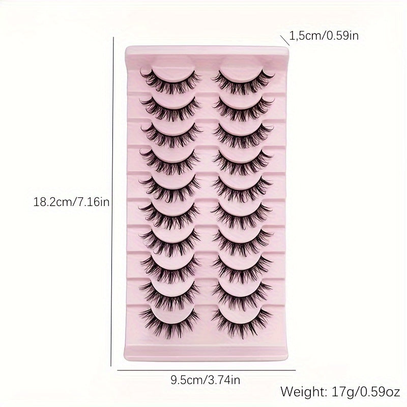 10 Pairs of Manga Doll Eye Lashes - Multilayer Natural Cross Thick Curling False Eyelashes for Beautiful Fashion Makeup