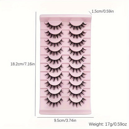 10 Pairs of Manga Doll Eye Lashes - Multilayer Natural Cross Thick Curling False Eyelashes for Beautiful Fashion Makeup