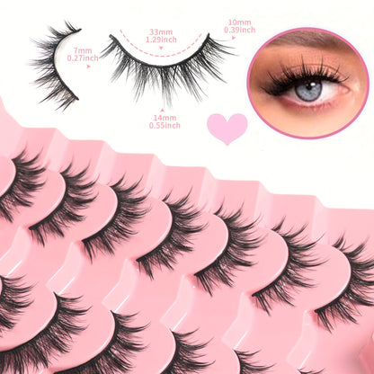 7 Pairs Manga Lashes Set, Natural Look, Slim, Fluffy, Spiky, Anime & Cosplay Eyelashes, 3D D Curl, 6-9mm/10-12mm/13-15mm Length, Reusable for Beginners