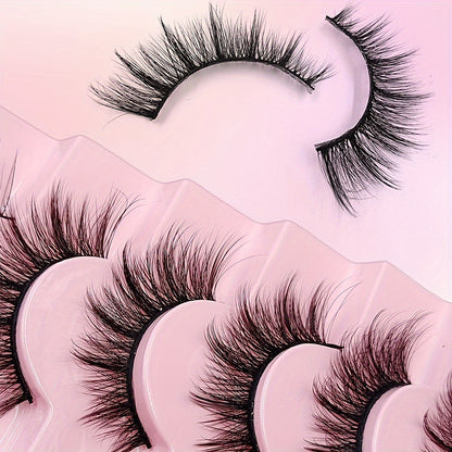 7 Pairs 3D Faux Mink Eyelashes Set - Natural & Cross Style Mixed, Fluffy Volume, C Curl, Reusable False Lashes for Beginners, Multiple Sizes 13-18mm