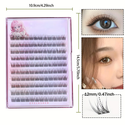 Individual DIY lashes Effortless Glam, Easy-Apply 120 Cluster Self-Adhesive False Eyelashes Kit - C Curling, 12mm Fishtail Design, Natural Cross Style, Reusable for Beginners