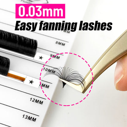 Easy Fan Eyelashes 100 pcs CURSAVELA 0.03-0.10mm Matte Dark Black Easy Fan Lashes Volume Extension Mega Eyelashes Blooming Fans Eyelash Extension