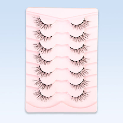 CURSAVELA 7 Pairs Half Eye 3D Short Cat Eye False Eyelashes, Faux End-Half Style