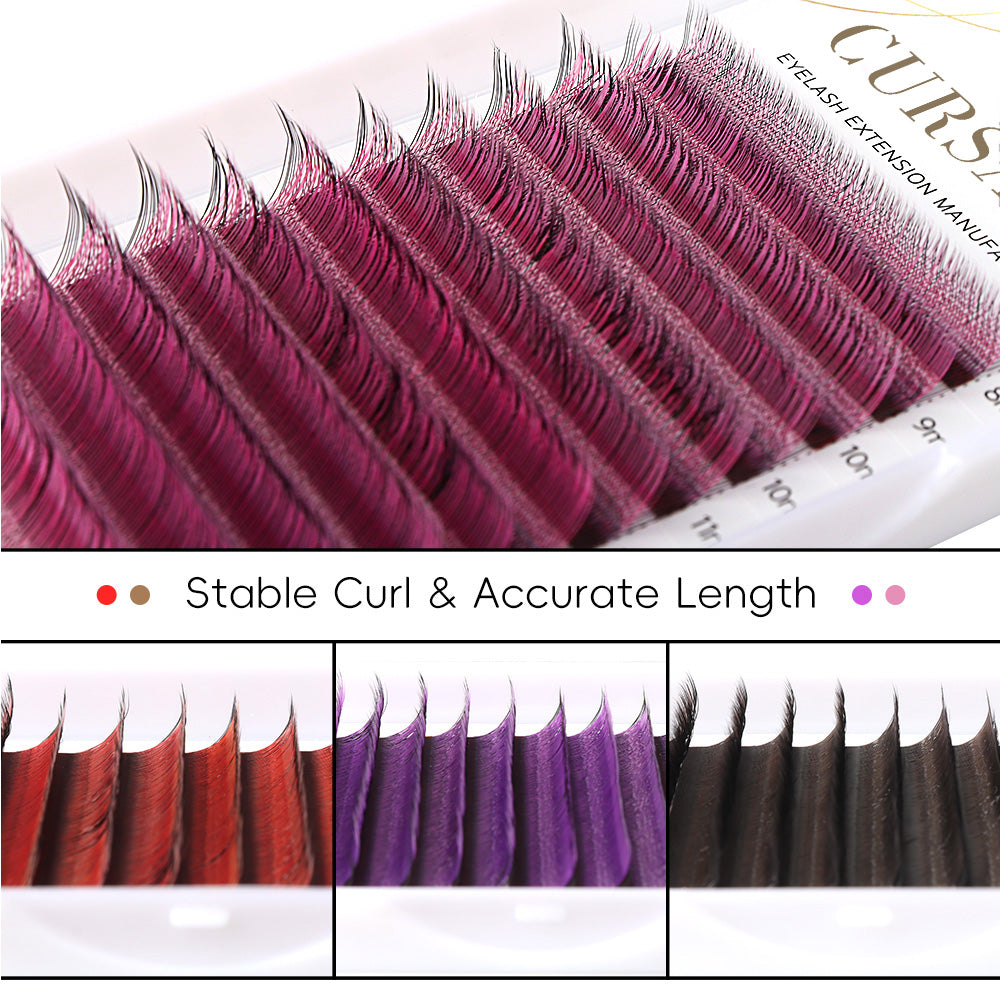 CURSAVELA 100pcs Colorful Eyelashes–Pink,Red,Brown,Purple|C / D Curl | Length 8-15mm | Ideal for Extensions and Cosplay