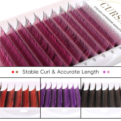 CURSAVELA 100pcs Colorful Eyelashes–Pink,Red,Brown,Purple|C / D Curl | Length 8-15mm | Ideal for Extensions and Cosplay