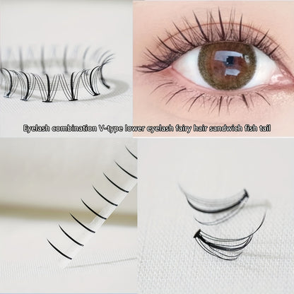 Individual  DIY lashes 320Pcs Fishtail Manga V-Shaped Bottom Lower Lashes, Mixed Length for Home Lash Extensions