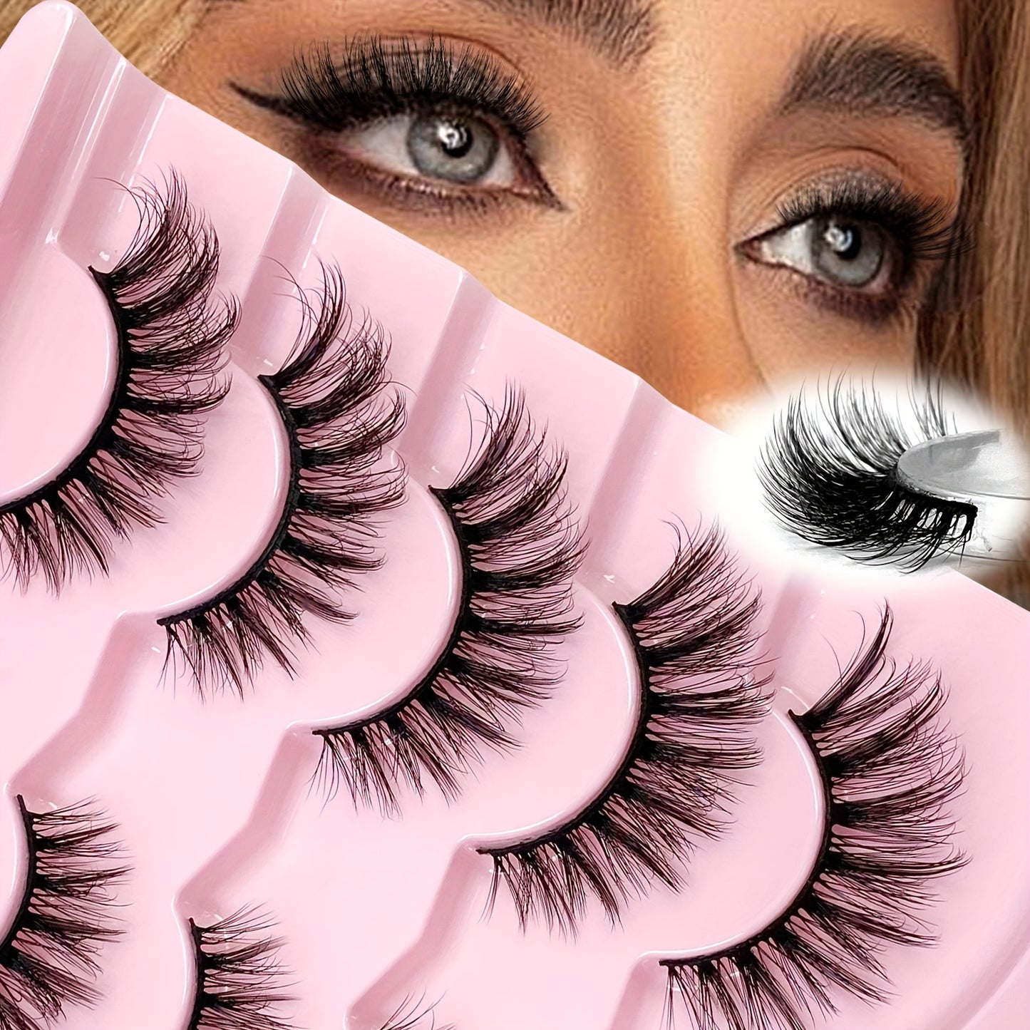 5 Pairs 3D Fluffy False Eyelashes, Wispy Natural Full Strip Lashes, Dramatic Volume Reusable Unscented for Daily Wear