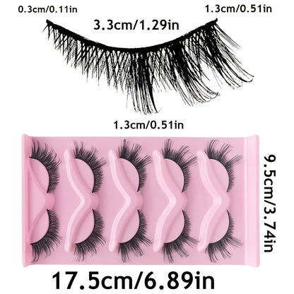 5 Pairs Natural Cat Eye Elf False Eyelashes, Fluffy Soft Dramatic 3D Faux Mink Lashes Long Wispy Eyelash Multi-layered