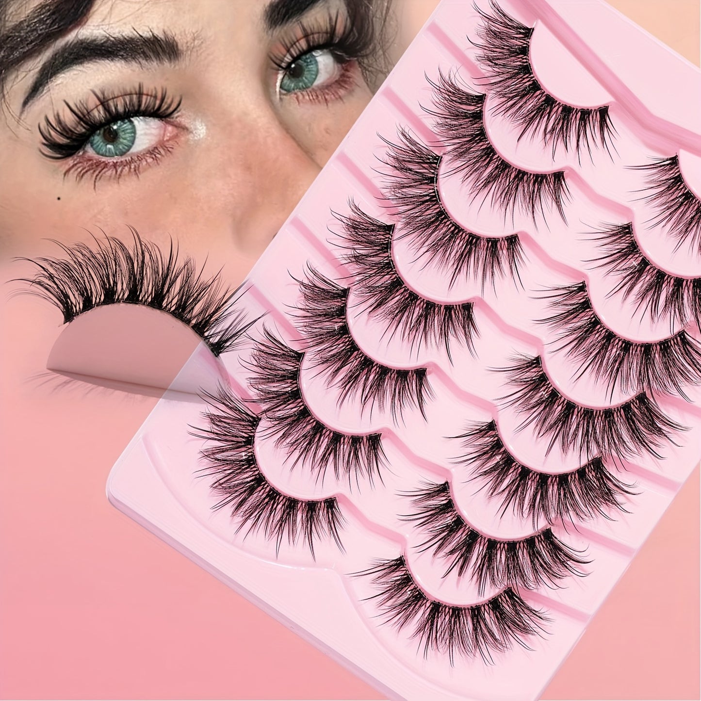 7 Pairs of Natural Long Fish Tail Cat Eye False Eyelashes – Transparent Design for Cute Fairy Cat Eye Look, Perfect for Girl Group & Imitation Makeup