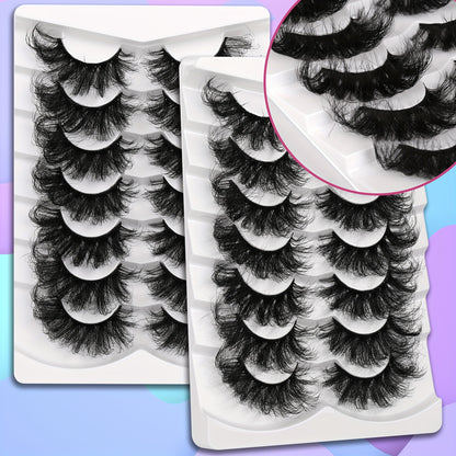 Classic Volume Eyelashes 7 Pairs 25mm Cat-Eye Faux Mink Lashes-8D Wispy,Dramatic Volume,Reusable,Easy to Apply